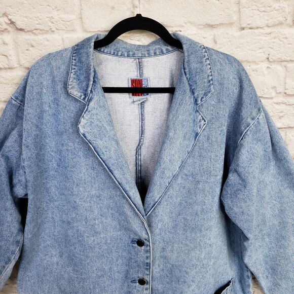 Vintage 90s Light Wash Denim Chore Coat Pockets Sun Belt Denim Size Large - Picture 2 of 7